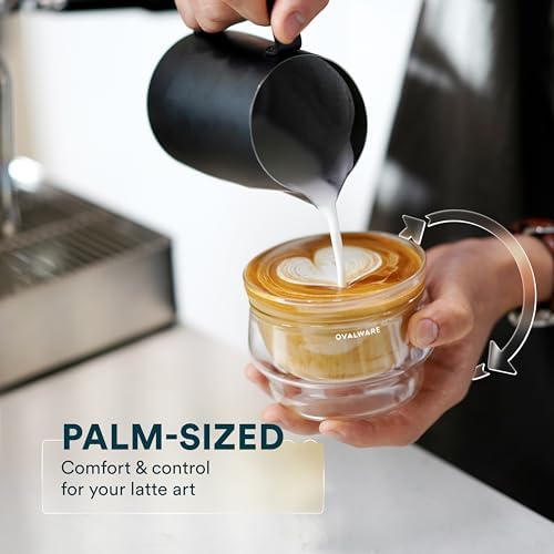 ovalware Double Wall Latte Art Cups 8.5oz/250ml | Set of 2, Wide Rim - Image 3