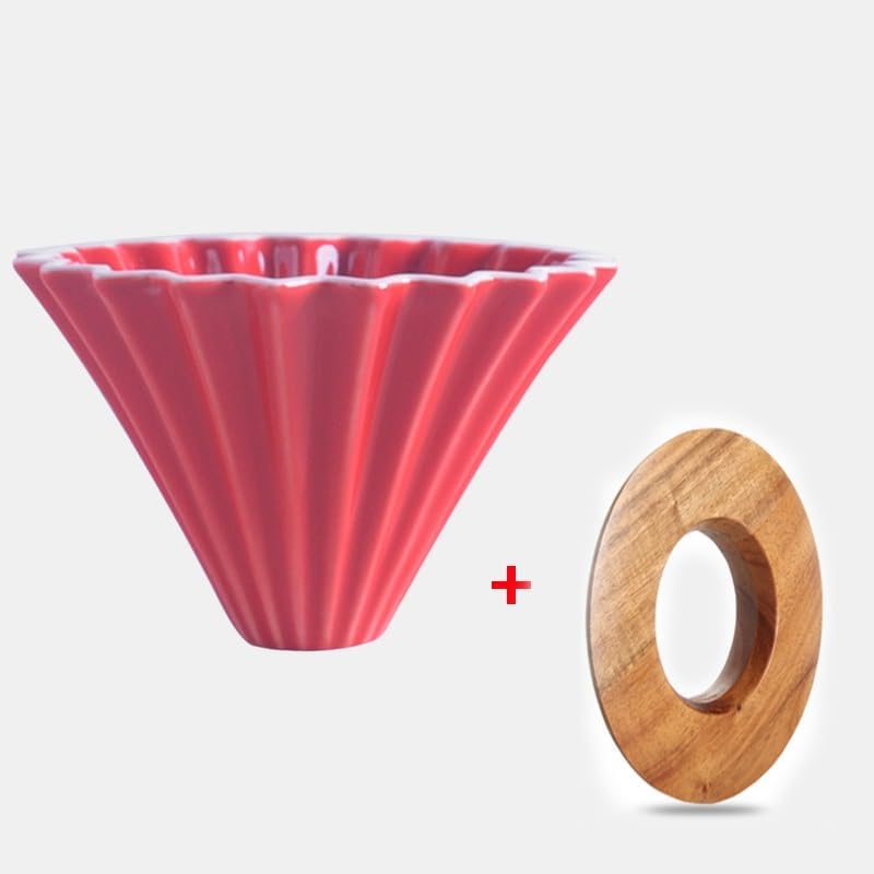 Ceramic Coffee Dripper Pour Over Coffee Maker Handmade Origami Coffee Filter Cup Flower Shape Funnel Drip Cafe Cake Cup Home(Red suit,3-4CUP) - Image 2