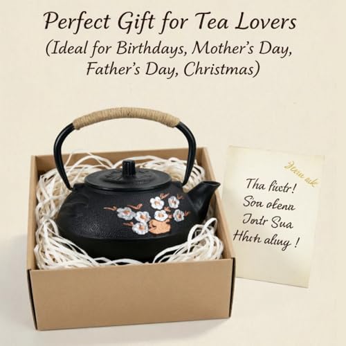 Japanese Style Tea Pot Kettle Tetsubin Gift Cast Iron Teapot with Stainless Steel Infuser for Stovetop Safe Coated Plum Blossom & Bamboo Pattern 650ml/22oz (Blossom & Bamboo (22oz)) - Image 6