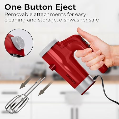 Electric Hand Mixer 350W, 9 Speed Handheld Mixer with Timer, Beaters, Whisks & Dough Hooks, Storage Case, Kitchen Mixer for Baking, Eggs, Cream, Cookie Dough & Frosting, Red - Image 5