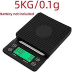 1pc Kitchen Tools Coffee Scale with Timer Digital Multifunction Weighing Scale 3kg/0.1g Pour Over Drip Espresso Scale Display(Black 5kg 0.1g) - Image 2