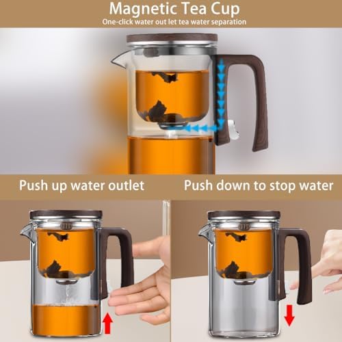 Enchanti Tea Pot, Glass Teapot with Tea Infuser, Magnetic Glass Teapot with Bamboo Tea Scoop,Magic Tea Pot for Loose Leaf Tea Steeper, Heat Resistant Borosilicate, Press to Dispense Water - Image 5