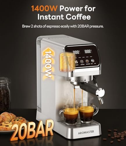Aromaster 1400W Espresso Machine with Milk Frother, Stainless Steel - Image 2