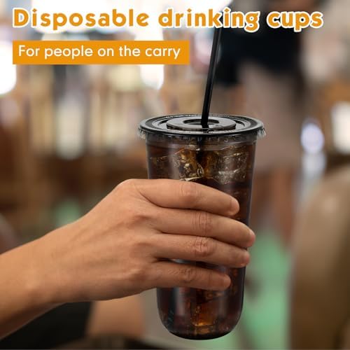 Ziliny 50 Sets 20oz Black Plastic Cups with Lids and Straws Disposable Cups - Image 5