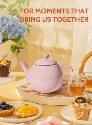 Sweese Porcelain Teapot 27 oz with Infuser for Loose Leaf Tea, Pink - Image 6