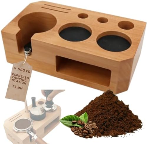 Espresso Tamping Station - Wooden Coffee Tamper Station For Storage 58 mm Portafilter Tamper Distributor - Espresso Organizer - Knock Box Accessories by AquatiQ