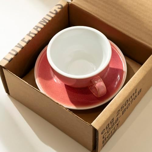 Loveramics Coffee Cup Ceramic, 8 oz Latte Art Cup with Saucer for Cappuccino, Tea, Espresso, Thick - walled stoneware Cappuccino mug Set for Cafe and Barista - Potters Colours (Berry, 8OZ) - Image 3