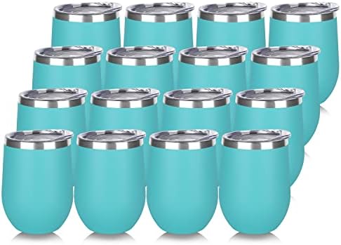 DOMICARE Stainless Steel Wine Tumbler Bulk with Lid, Personalized Insulated Tumblers Set, 12oz Travel Coffee Cups Pack of 16, Light Blue by VisittheDOMICARE