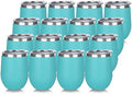 DOMICARE Stainless Steel Wine Tumbler Bulk with Lid, Personalized Insulated Tumblers Set, 12oz Travel Coffee Cups Pack of 16, Light Blue by VisittheDOMICARE
