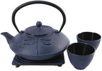 Cuisiland 27oz Cast Iron Teapot Set, Japanese Tetsubin Teapot with Enamel Coated Interior, Dragonfly Design, Excellent Heat Retention, Includes Infuser, Trivet & 2 Tea Cups (Blue) by Cuisiland