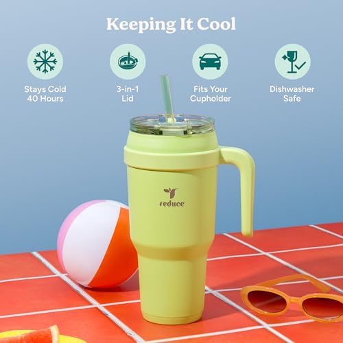 REDUCE 40 oz Stainless Steel Tumbler with Handle - Dual-Wall Vacuum Insulated Travel Mug, Sweat-Proof Lid & Reusable Straw - Keeps Drinks Cold for 24 Hrs, Fits Cupholders, Dishwasher Safe - Daiquiri - Image 4