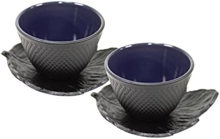 Black Polka Dot Hobnail Japanese Cast Iron Tea Cup Sets Teacup with Tea Cup Saucers ~ We Pay Your Sales Tax (2 cups + 2 saucers) by Unknown