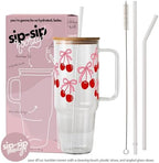 Sip-Sip Hooray! Coquette Cherry Bow 40oz Glass Tumbler with Lid and Straw - Image 3