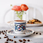 Turkish Coffee Cup Set of 6 with Saucers & Holder – Ceramic, Dishwasher-Safe, Keeps Warm – Patterned Turkish Espresso Cups Set for Home & Office (Set Of 6) - Image 5