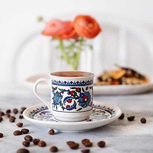 Turkish Coffee Cup Set of 6 with Saucers & Holder – Ceramic, Dishwasher-Safe, Keeps Warm – Patterned Turkish Espresso Cups Set for Home & Office (Set Of 6) - Image 5
