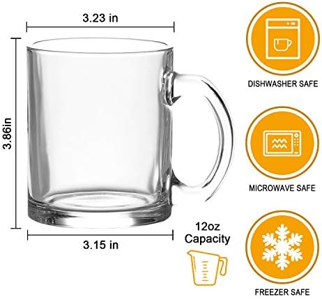 QAPPDA Glass Mugs 12 oz, Clear Coffee Mugs With Handle 350ml,Tea Mug Water Mug Beer Glasses With Handle,Glass Drinkware For Beverage,Juice,Latte Cups Cappuccino Mugs Water Cup 12pack - Image 2