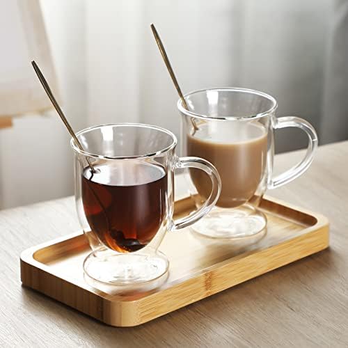 Gejoy 6 Sets Double Wall Glass Coffee Mugs with Spoon Insulated Clear Coffee Mug with Handle Borosilicate Glass Coffee Cups Latte Cup for Cappuccino, Tea, Latte, Espresso, Hot Beverage(12 OZ) - Image 2