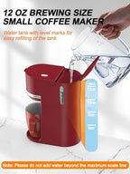 Single Serve Coffee Maker for K-Cup and Ground Coffee, Fast Brew, 6-12 oz Brew Sizes One Cup Coffee Machine Fits 5.5" Mugs, One-Button Small Coffee Maker with Descaling Reminder, Red - Image 4