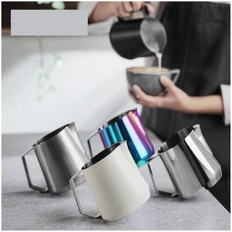 Milk Frother Jug 600ml Milk Frothing Pitcher Steaming Pitchers for Coffee Art Coffee Accessories(400ml,Silver Spot) by Unknown