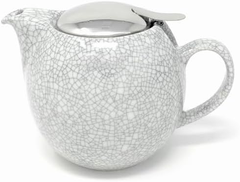 Zero Japan Bee House Round Teapot For One, 24 Oz - Ceramic Tea Pot with Stainless Steel Lid and Infuser, Smooth-Pour Spout (Crackle White) by ZEROJAPAN