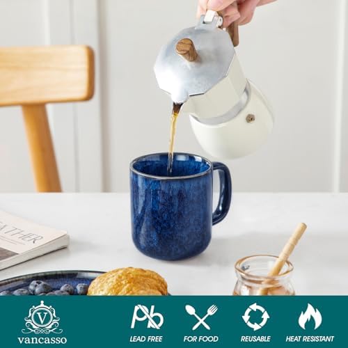 vancasso STARRY Coffee Mugs Set, 12 oz Ceramic Coffee Cups for Latte Hot Tea Cappuccino Cocoa Milk Stoneware Cups Set of 6, Dishwasher & Microwave Safe, Blue - Image 4