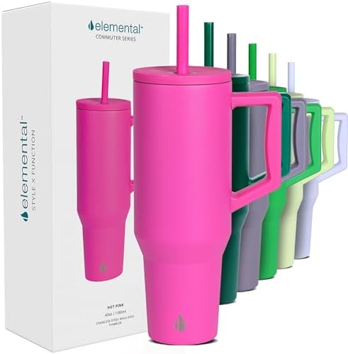 Elemental Spill Proof 40oz Insulated Tumbler with Handle & Straw Travel Mug by Elemental