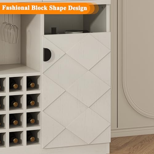 kepptory 72" Tall Wine Bar Cabinet with LED Light, Farmhouse Kitchen Pantry Storage Cabinet with 16 Wine Racks & Glass Holders, Liquor Cabinet for Dining Room Living Room, White - Image 4