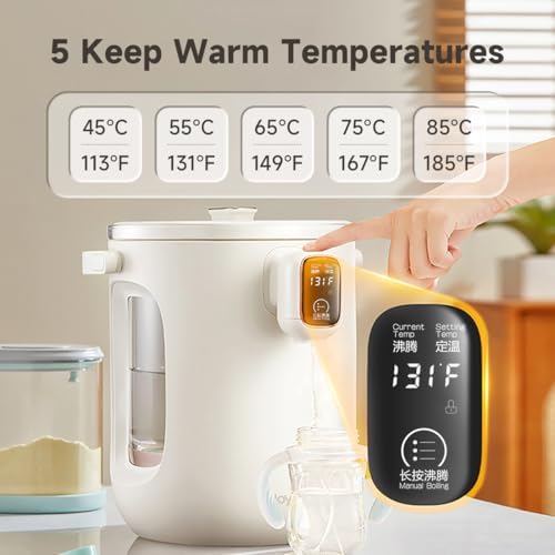 Joydeem Hot Water Dispenser, Glass Water Boiler and Warmer, 5 Keep Warm Temperature Settings, Support ℉ & ℃, 3L/101Oz/12 Cups, JD-DSP203, White - Image 2