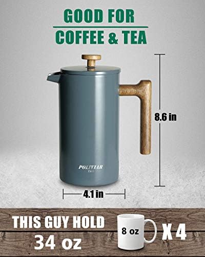 Poliviar 34 oz French Press Coffee Maker & 2.7 Quart Tea Kettle Combo Package, Food Grade Stainless Steel for Good Coffe and Tea - Image 7