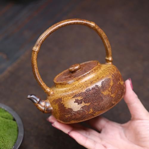 Kettle Teapot Household Mountain View Ceramic Teapot Creative Hand-Carved Tea Infuser Portable Water Teapot - Image 4