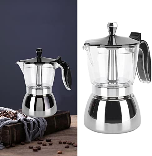 Qiilu Premium 6 Cups Moka Pot, 300ml Stainless Steel Coffee Maker with Glass Top, Italian Octagonal Household Brewing Pot for Cappuccino, American Coffee, Macchiato and Mocha - Image 4