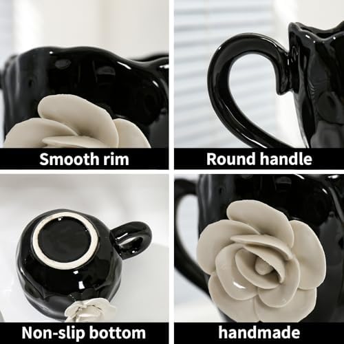 Cute Ceramic Coffee Cups, Unique Fancy Tea Cups with Saucer, 11OZ for Cappuccino Latte Milk (Pack of 2) - Image 5