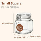 ComSaf Square Glass Pantry Jars with Airtight Lids 27 oz 6 Pack Spice Jar - Image 2