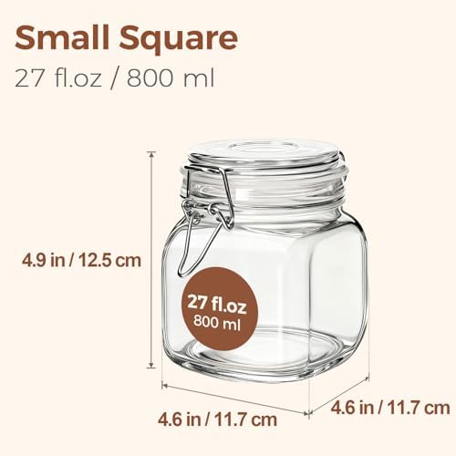 ComSaf Square Glass Pantry Jars with Airtight Lids 27 oz 6 Pack Spice Jar - Image 2