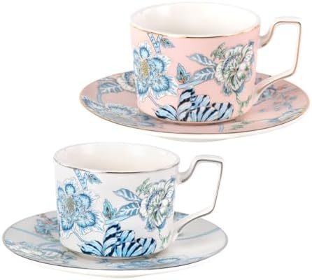 KAMMAK Tea Cups and Saucers Set of 2, Porcelain Coffee Cups, NX043 by KAMMAK