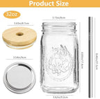 4Pack 32oz Vintage Mason Jars with Bamboo Lids, Wide Mouth Glass Cup - Image 2