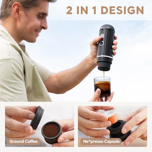 i Cafilas 2-in-1 Portable Espresso Maker For Nespresso Pod＆Ground,Black - Image 3