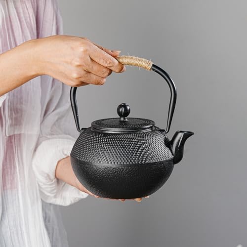Sungmor Cast Iron Teapot Set with 4 Cups, 1200ml/40oz Japanese Tetsubin Kettle with Stainless Steel Infuser, Stovetop Safe Teapot for Loose Leaf Tea - Image 3