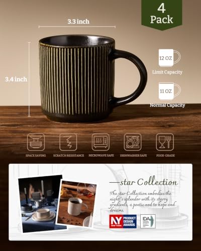 famiware Coffee Mug Set of 4, Star 12 oz Ceramic Mugs Cups Set with Handle - Image 6