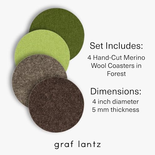 Graf Lantz - Bierfilzl Merino Wool Round Coasters Set of 4 - Forest (4" Circles) - Absorbs 30% of Weight - German Wool - Heat Resistant, Sustainable, & Reusable - Home Decor & Coffee Table Decor - Image 4