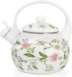 Jucoan 2.3 Quart Vintage Enamel Tea Kettle, Whistling Tea Kettle for Stove Top, Floral Enamel on Steel Teakettle Teapot for Home Kitchen Camping, Gift for Wedding Housewarming Mother's Day by Jucoan