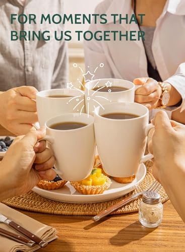 Sweese Porcelain White Coffee Mugs - 12 Ounce - Set of 6, Coffee Cups for Latte, Hot Tea, Cappuccino, Mocha, Cocoa, Festival Gift, Microwave Safe ﻿ - Image 4