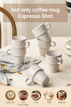 LYEOBOH Cappuccino Cups, Espresso Cups, Coffee Mugs Set of 6, Ceramic Cup, 6 OZ Beige Stackable Mug Set of 6, Easy To Clean Comfortable Handle for All Ages, Great for Party Dinner & Festival Gifts - Image 6