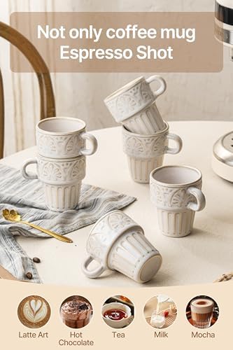 Mugs Set of 4, Ceramic Coffee Mug 12 OZ Beige, Stackable Mug, Set of 4, Microwave & Dishwasher Safe, Comfortable Grip for Latte Cappuccino Hot Chocolate, Perfect for Home Office & Holiday Gifting - Image 4