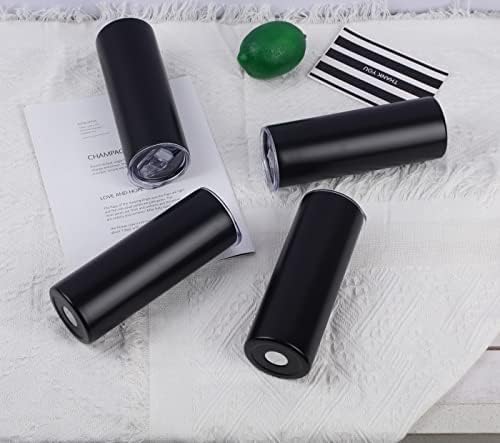 20 Oz Stainless Steel Straight Skinny Tumbler Set (8 Pack), Insulated Slim Thin Travel Cup with Lid, Black - Image 5