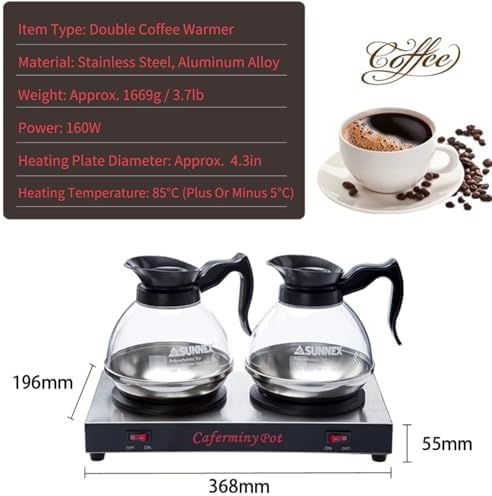Commercial Coffee Warmer Dual Decanter Warmer Plate, Stainless Steel Portable Warmer for Standard Glass Decanter, Suitable for Cafe, Break Room, Buffet, Event and Commercial Use - Image 7