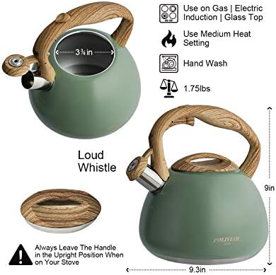 Poliviar Tea Kettle, 2.7 Quart Seaweed Green Finish with Wood Pattern Handle Loud Whistle Food Grade Stainless Steel Teapot, Anti-Hot Handle and Anti-Rust, Suitable for All Heat Sources (JX2020-SB30) - Image 6