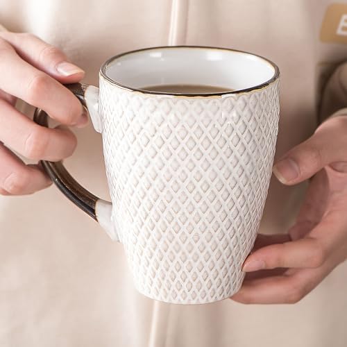 Ceramic Coffee Mug Set - 16 Oz Large Coffee Mugs - Embossed Stoneware Cup - Image 6