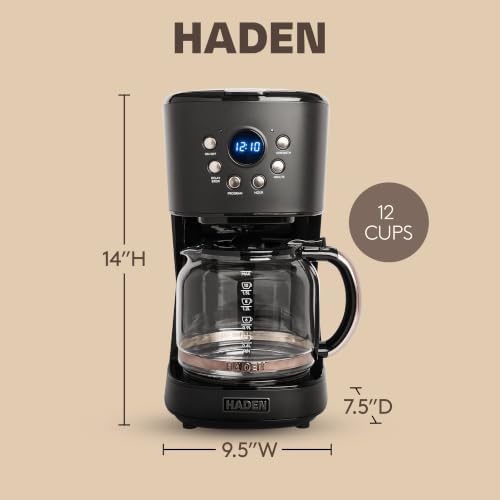 HADEN 12 Cup Drip Coffee Maker, Programmable Coffee Machine, Black/Pewter - Image 4