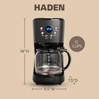 HADEN 12 Cup Drip Coffee Maker, Programmable Coffee Machine, Black/Pewter - Image 4
